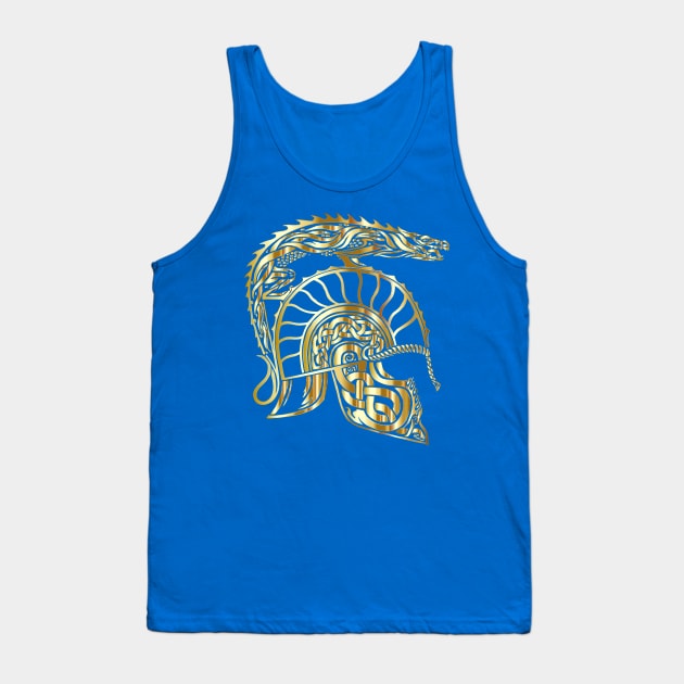 Gold Spartan Dragon Helmet Gladiator Design Tank Top by TF Brands